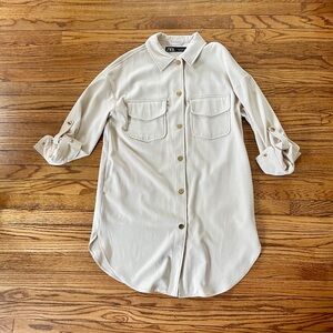 Zara Cream Button-Up Shirt Dress Size Medium